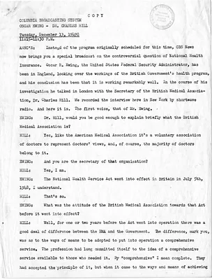 Transcript of Columbia Broadcasting System Interview with Oscar Ewing