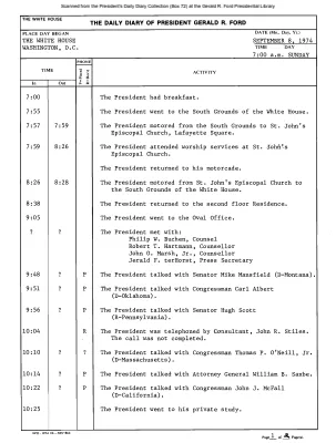 President Gerald R. Ford's Daily Diary, September 08, 1974