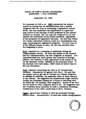 White House - Congressional Leadership Meeting, 9/16/69 (includes minutes)