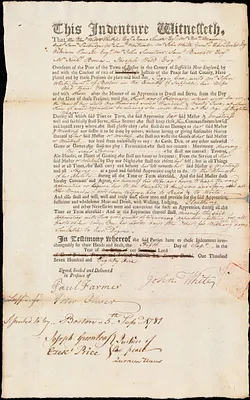 Peggy Cox indentured to apprentice with John White of Boston, 5 September 1781
