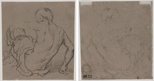 Man Seated on the Ground, Seen from Behind (recto); Sketch (verso)