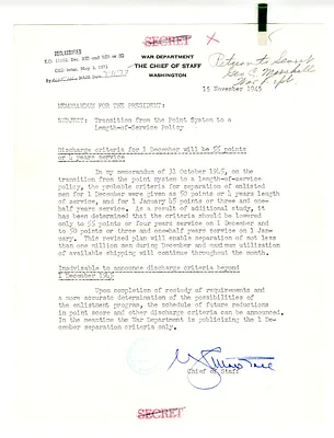 Memorandum from General George C. Marshall to President Harry S. Truman