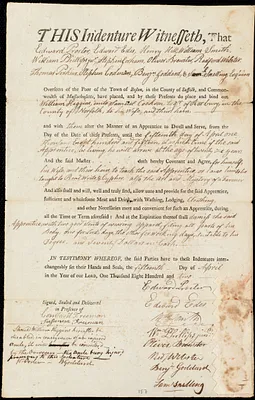 William Higgins indentured to apprentice with Samuel Cookson of Roxbury, 15 April 1802