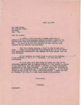 Letters Sent to Dr. Hugh Mackay, April 14, 1926