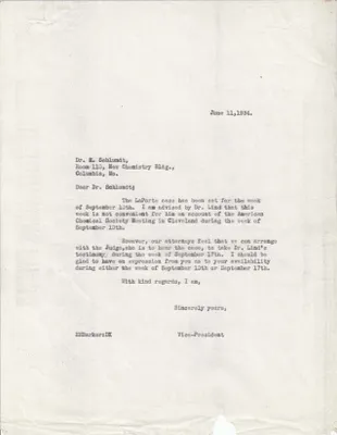 Letters Sent to Dr. H. Schlundt [Dr. Herman Schlundt], June 11, 1934