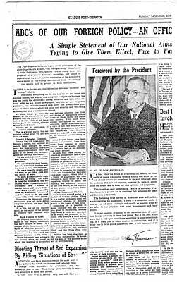 Newspaper Clipping, St. Louis Post-Dispatch, "ABC's of Our Foreign Policy - An Official State Department Booklet"