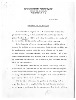 Memorandum from Leo T. Crowley to President Harry S. Truman