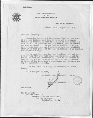 Letter from George Messersmith to Matthew Connelly with Attachment