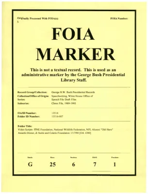 Video Scripts: FINE Foundation, National Wildlife Federation, NFL Alumni "Old Hero" Awards Dinner, & Ileitis & Coletis Foundation 1/17/90 [OA 4390]