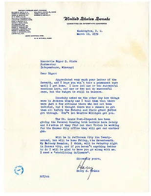 Letter from Harry S. Truman to Edgar Hinde