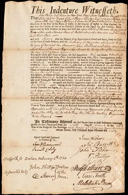 Agnes Lillie indentured to apprentice with Ichabod Jones of Boston, 6 February 1760