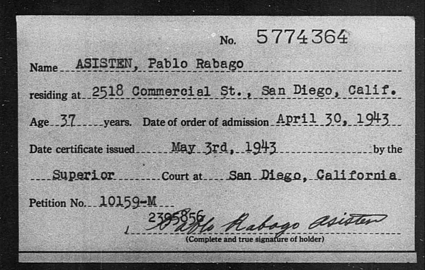 Asisten, Pablo Rabago - 1943