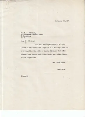 Letters Sent to T.R. Strahan [Thomas R. Strahan], September 22, 1927
