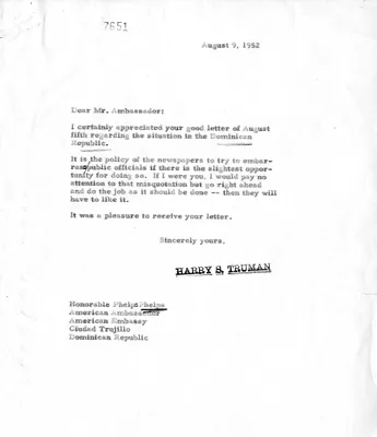Correspondence Between President Harry S. Truman and Ambassador Phelps Phelps