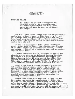 War Department Press Release