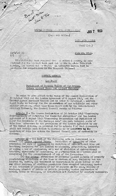Memorandum, Control Council Law No.10: Punishment of Persons Guilty of War Crimes, Crimes against Peace and against Humanity