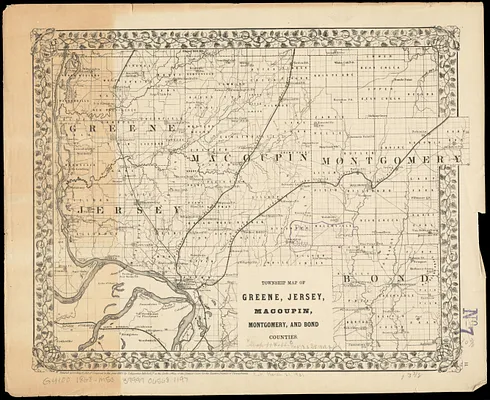 Township map of Greene, Jersey, Macoupin, Montgomery, and Bond Counties