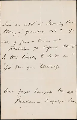[John Biddulph Martin] autograph note to [Victoria Woodhull Martin], approximately 1883-1897