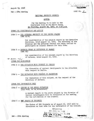 Agenda, Eighteenth National Security Council Meeting