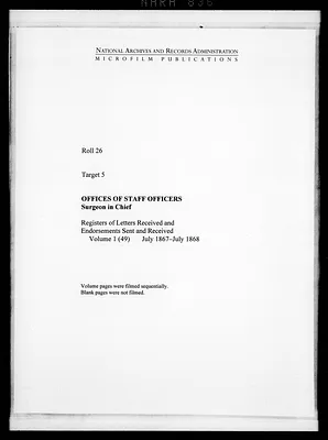 Register of Letters Received and Endorsements Sent and Received, Volume 1 (49), July 1867-July 1868