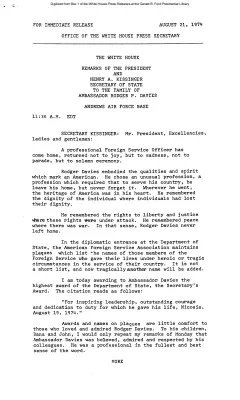 Remarks of the President and Henry A. Kissinger, Secretary of State, to the Family of Ambassador Rodger P. Davies, Andrews Air Force Base [Ford Speech or Statement]