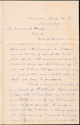 Letter from Oliver Johnson, Hamorton, to Edward A. Phelps, July 24 1879