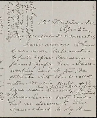 Mary C. Trask autograph letter signed to Sacco-Vanzetti Defense Committee, New York, N.Y., April 22, [1927]