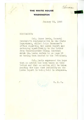Memorandum from William J. Hopkins to President Harry S. Truman, with Related Material