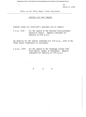 Release times for tomorrow's speeches [Notice to Press]