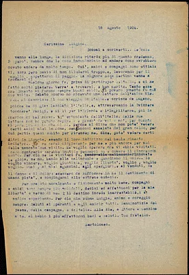 Bartolomeo Vanzetti typed letter (copy) to Luigia Vanzetti, [Charlestown], 18 August 1924