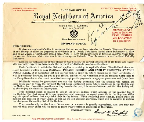 Dividend Notice, Royal Neighbors of America