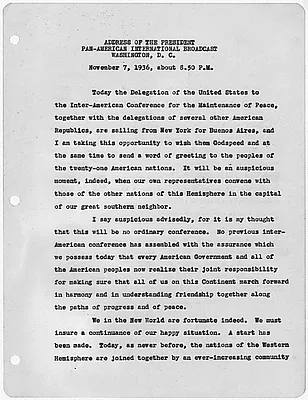 Address for Pan-American International Broadcast, Washington D.C.