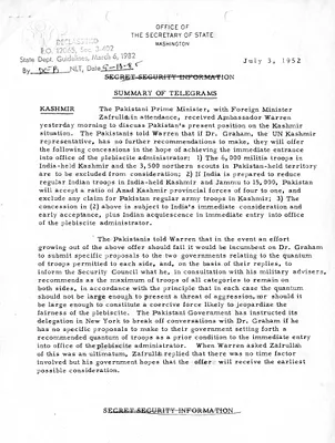 Memorandum, State Department Summary of Telegrams