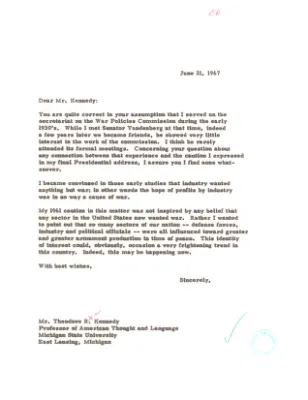 Letter, Dwight D. Eisenhower to Theodore R. Kennedy