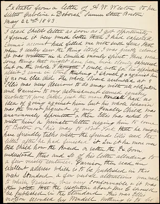 Extracts from a letter from Anne Warren Weston, Summer Street, Boston, to Caroline Weston and Debora Weston, May 22nd 1843
