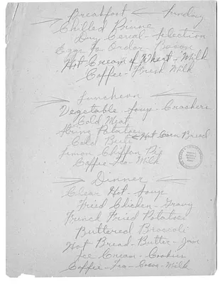 USS Williamsburg Menu