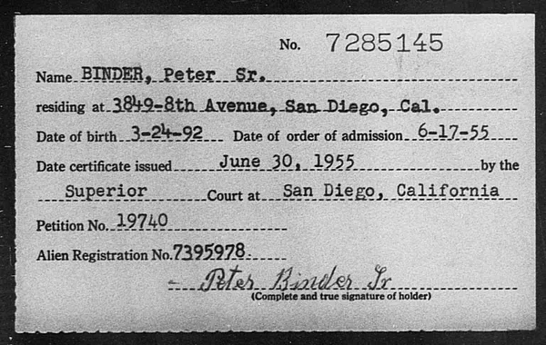 Binder, Peter Sr. - 1955