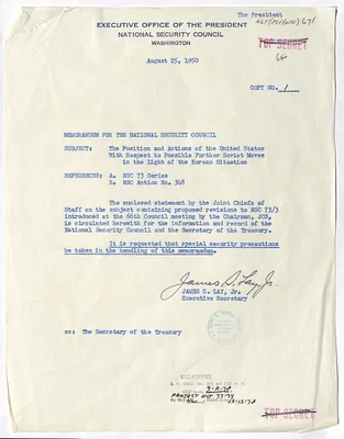 Memorandum from James S. Lay, Jr. to the National Security Council with Attachment