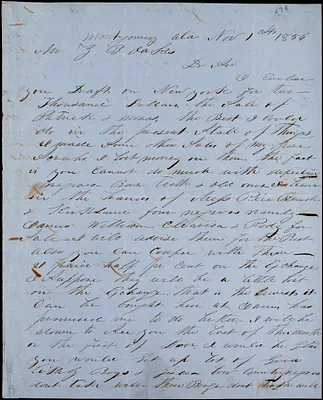 A. J. McElveen, Montgomery, Ala., autograph letter signed to Ziba B. Oakes, 1 November 1856