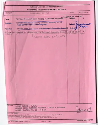 Report, National Security Council Status of Projects