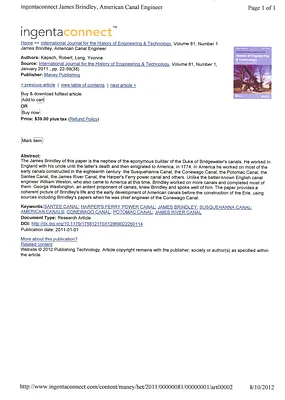 Abstract for James Brindley Article in the International Journal for the History of Engineering and Technology, Volume 81 Number 1, January 2011