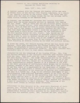 Summary of Fair Housing Activities relating to Hanscom Air Force Base
