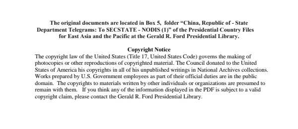 China, Republic of - State Department Telegrams: To SECSTATE - NODIS (1)