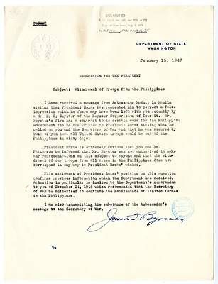 Memorandum from Secretary of State James Byrnes to President Harry S. Truman