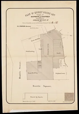 Plan of Quincy House lot, corner of Brattle St. and Brattle Sq. belonging to the estate of Josiah Quincy Jr