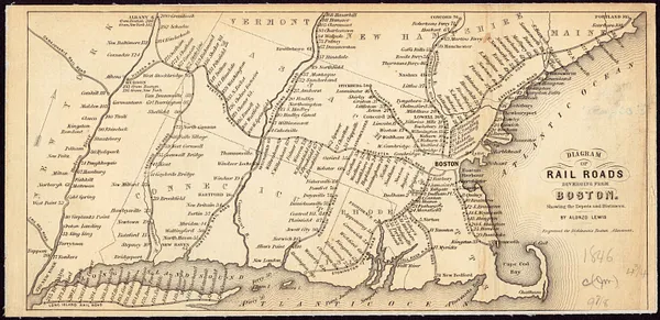 Diagram of rail roads diverging from Boston