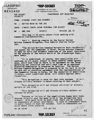 Telegram from General Matthew Ridgway to the Joint Chiefs of Staff