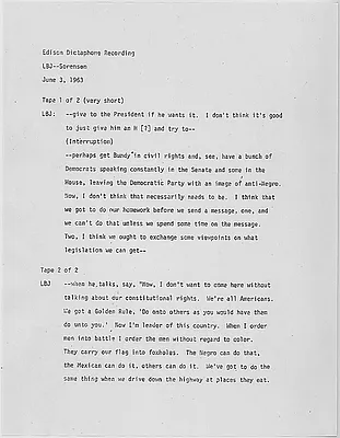 Theodore Sorensen and Lyndon Johnson Telephone Conversation on Civil Rights. June 3, 1963
