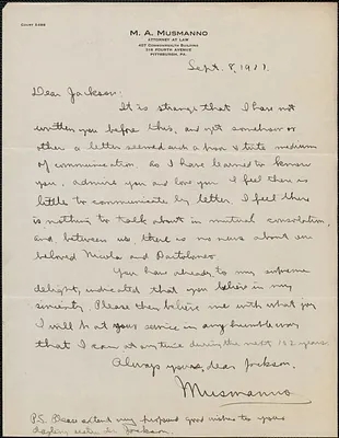 M. A. Musmanno autograph letter signed to [Gardner] Jackson, Philadelphia, Pa., September 8, 1927