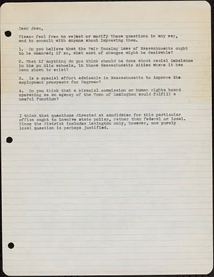 Letter suggesting questions to ask candidates